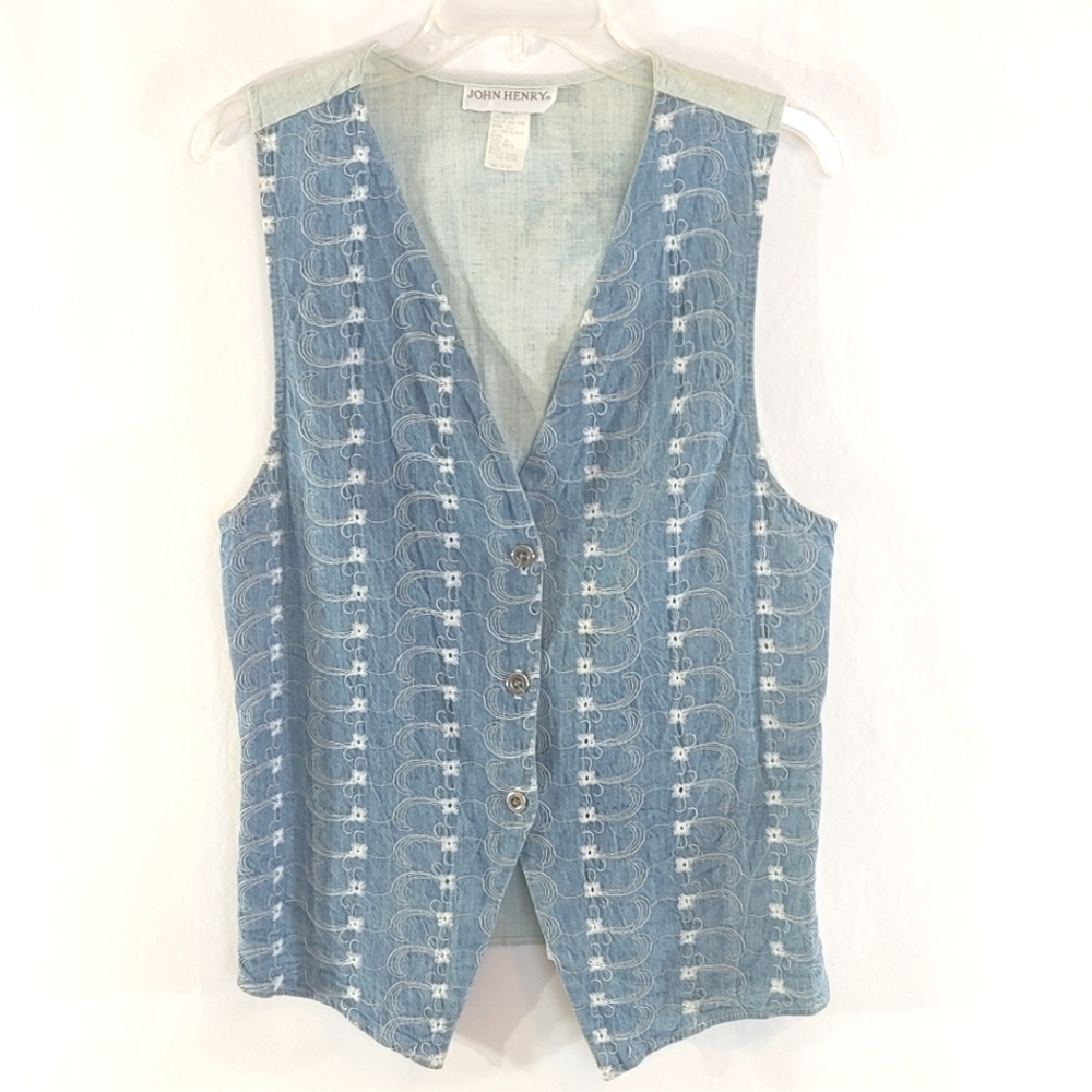 John Henry 100% Cotton Embroidered Casual Vest Size Medium